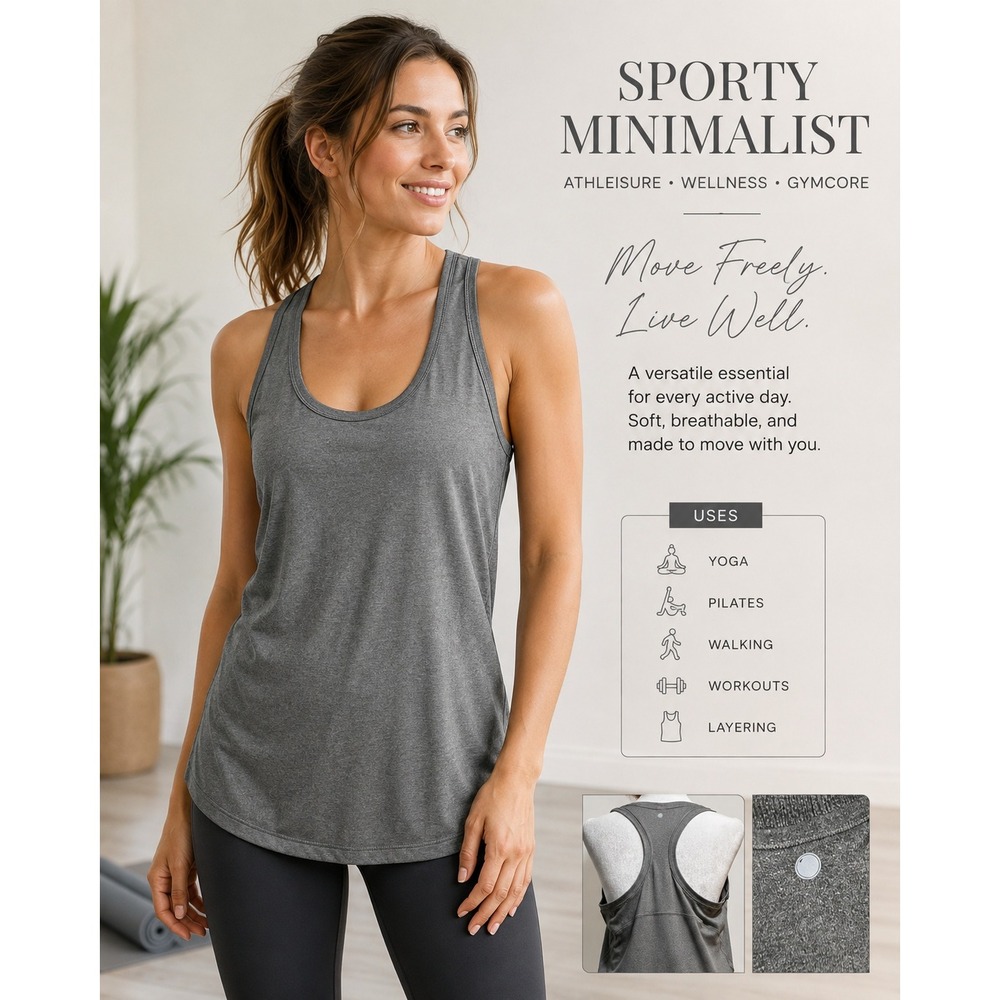 Yogalicious Tank Top Gray Women's M Racerback Yoga Gym Workout Activewear Basic
